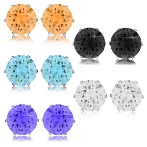 ELYA Women's Polished Multicolor Cubic Zirconia Stud Steel Earring Set - 1 of 2