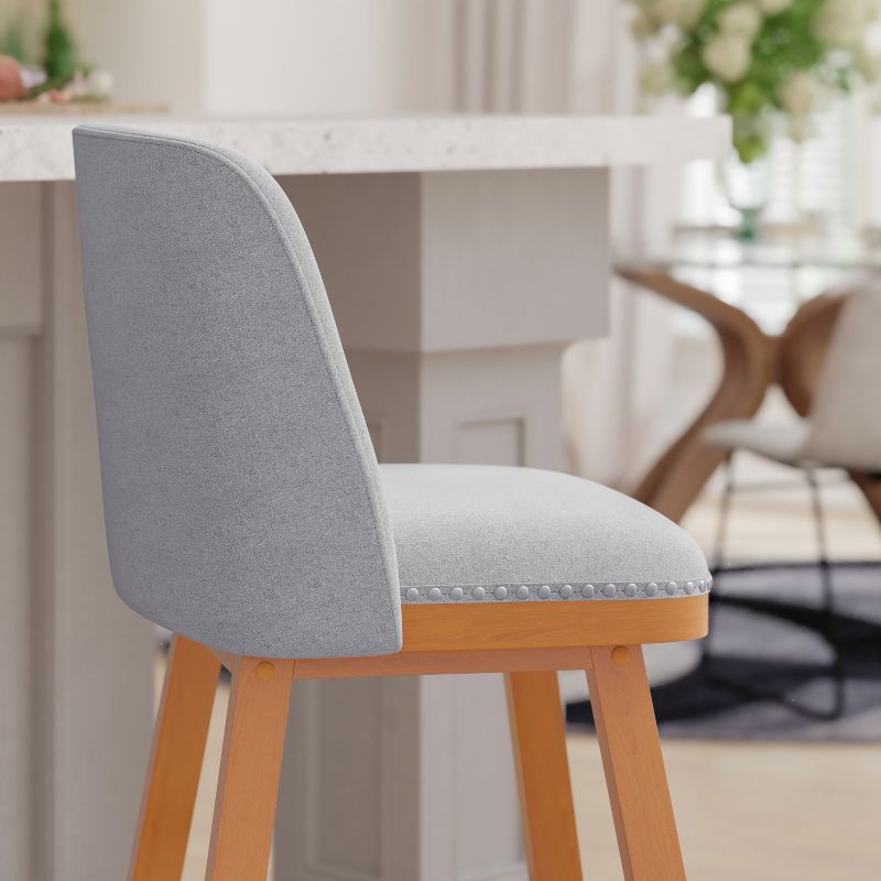 Emma and Oliver Upholstered Mid-Back Stools with Nailhead Accent Trim & Wood Frames, 4 of 11