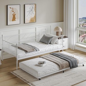 Daybed with Trundle, Twin Day Bed with Pull Out Trundle, Metal Slats Support, 2-in-1 Daybed Bed Frame for Bedroom, Living Room, Guest Room - 1 of 4