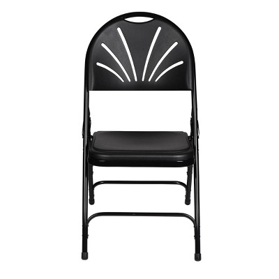 Lusitano Black Plastic Fan Back Folding Chairs, Set of 4