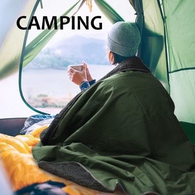 Green and Gray Waterproof Fleece Outdoor Throw Blanket