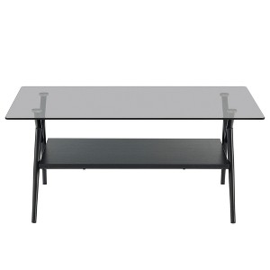 TiramisuBest Modern Rectangle Coffee Table, Tempered Glass with Gold Metal Legs, Transparent Top for Living Room - 1 of 4