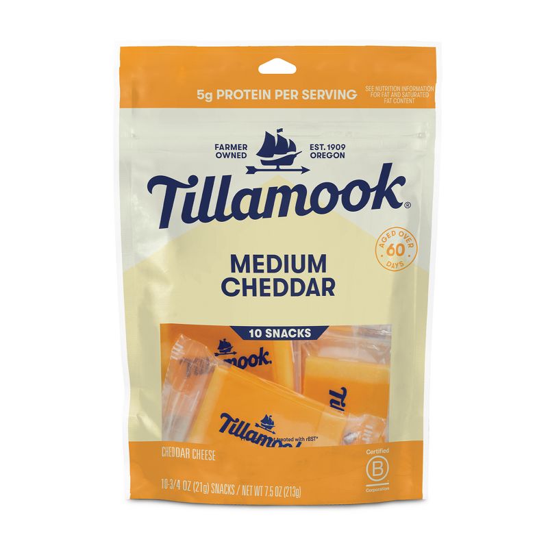 Tillamook Medium Cheddar Cheese Snack Portions - 7.5oz/10ct, 1 of 7