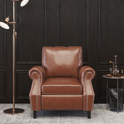 Cognac Brown Faux Leather Club Chair with Nailhead Trim