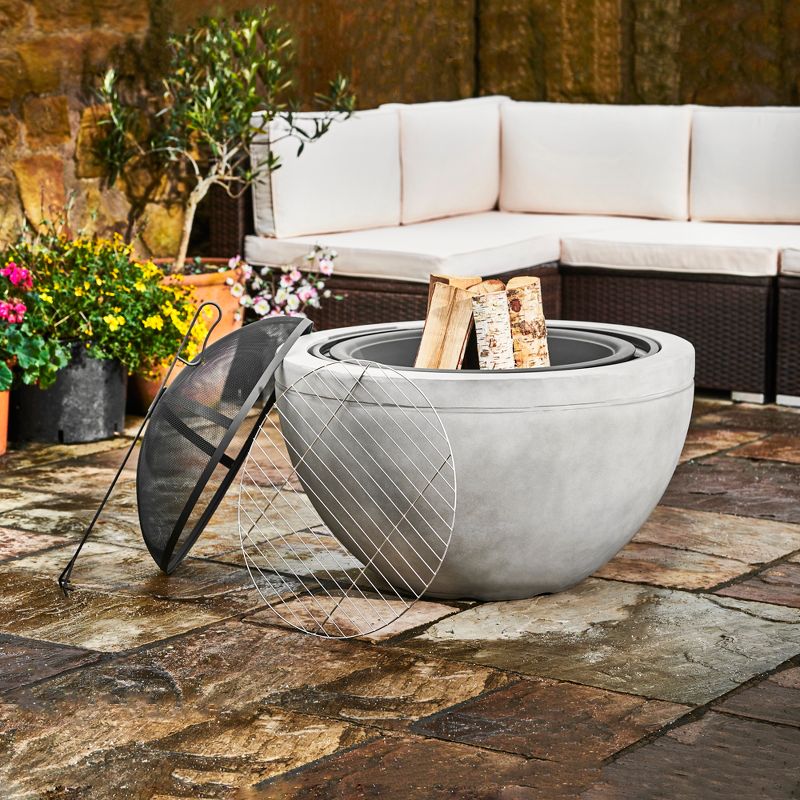 Teamson Home 30" Outdoor Round Wood Burning Fire Pit with Faux Concrete Base, Gray, 3 of 13