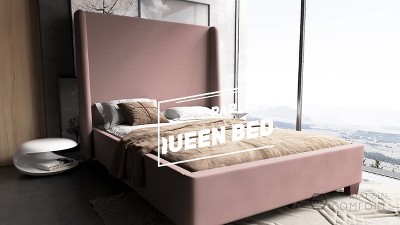 Green Velvet Upholstered Queen Bed with Pine Wood Frame
