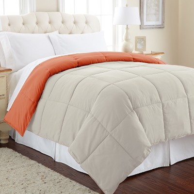 Twin Orange Rust and Oatmeal Reversible Down Alternative Comforter
