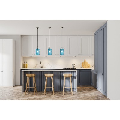 Aimee Blue Glass Cylinder Pendant Lamp with Palm Leaf Texture