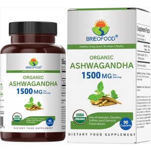 Brieofood Organic Ashwagandha 1500mg, 45 Servings, Vegetarian, Gluten Free, 90 Vegetarian Tablets - 1 of 4