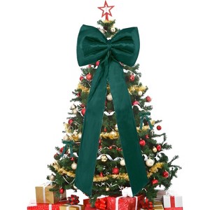 25 PCS Red Satin Christmas Tree Topper Bow & Ribbon Bows Set, Wired Edge, Long Tail, for Christmas Tree, Garland, Wreath, Indoor Outdoor Décor - 1 of 4