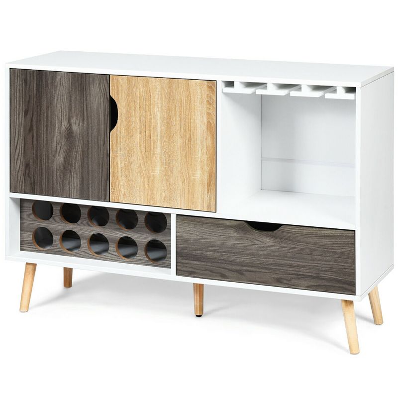 Costway Mid-Century Buffet Sideboard Wooden Storage Cabinet w/ Wine Rack & Glass Holder, 4 of 11