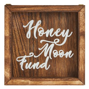 Juvale Wood Cursive Honeymoon Fund Box Wedding Gifts, Wall Mounted Shadow Piggy Bank, Newly Wed Rustic Home Decoration, Vacation Supplies, 7 x 7 In - 1 of 4