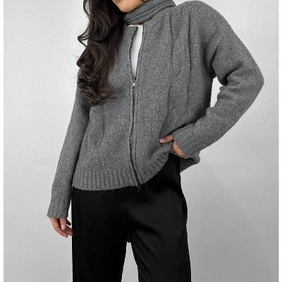 Women's Cable Knit Zip Up & Scarf Set - MOD REF