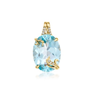 Ross-Simons 11.00 Carat Sky Blue Topaz Pendant With Diamonds in 14kt Yellow Gold Size 0.88