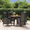vidaXL 5-Piece Patio Dining Set - Black Poly Rattan Reclining Chairs with Cushions, Acacia Wood Tabletop, Outdoor, Garden, Deck - 2 of 4