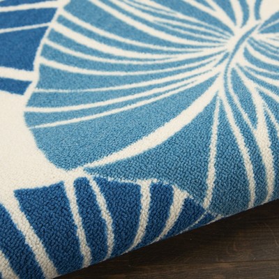 Blue Tropical Leaf Pattern Rectangular Outdoor Rug