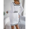 Coolmee Women's Mini Sweater Dress Long Sleeve Bodycon Button Square Neck Elegant Formal Short Dresses - 4 of 4