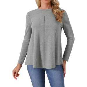 INSPIRE CHIC Women's Fall Winter Long Sleeve Crew Neck Stylish Curved Hem Tunic Tops - 1 of 4