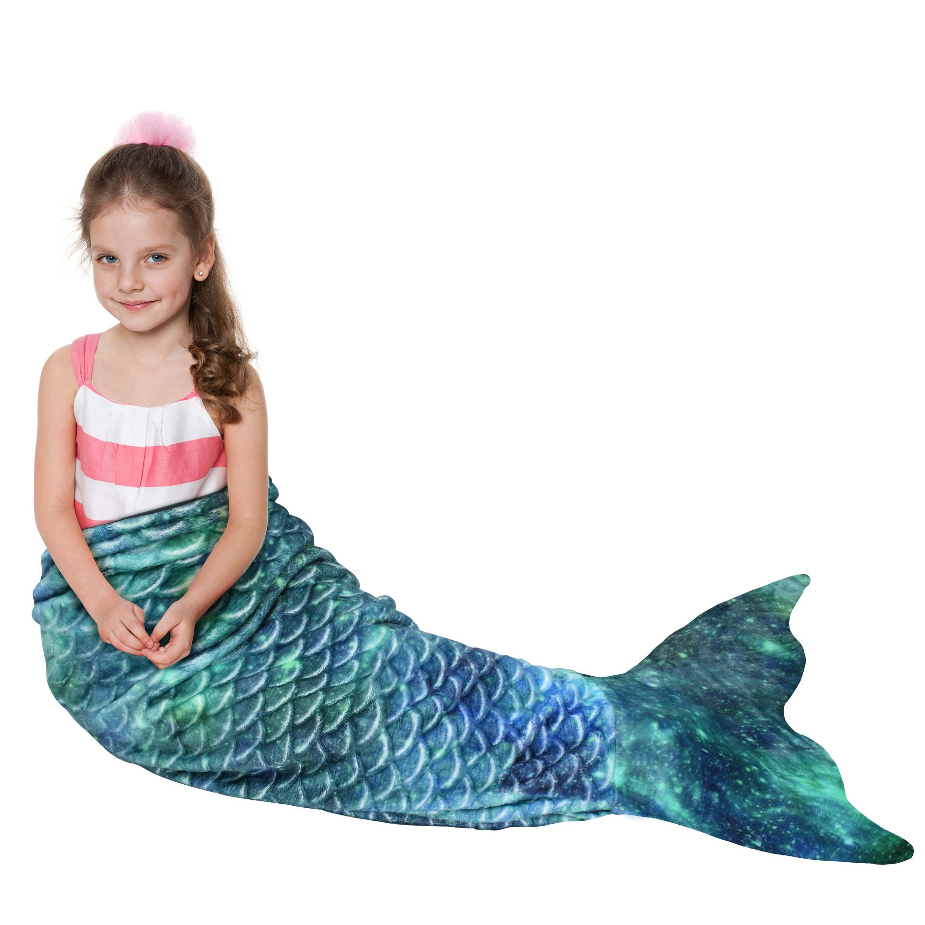 Catalonia Kid Flannel Blanket Mermaid Tail, Super Soft Plush Sleeping Bag Snuggle Blanket for Girl, Cozy Gift for Kid, Girl, Daughter, Granddaughter