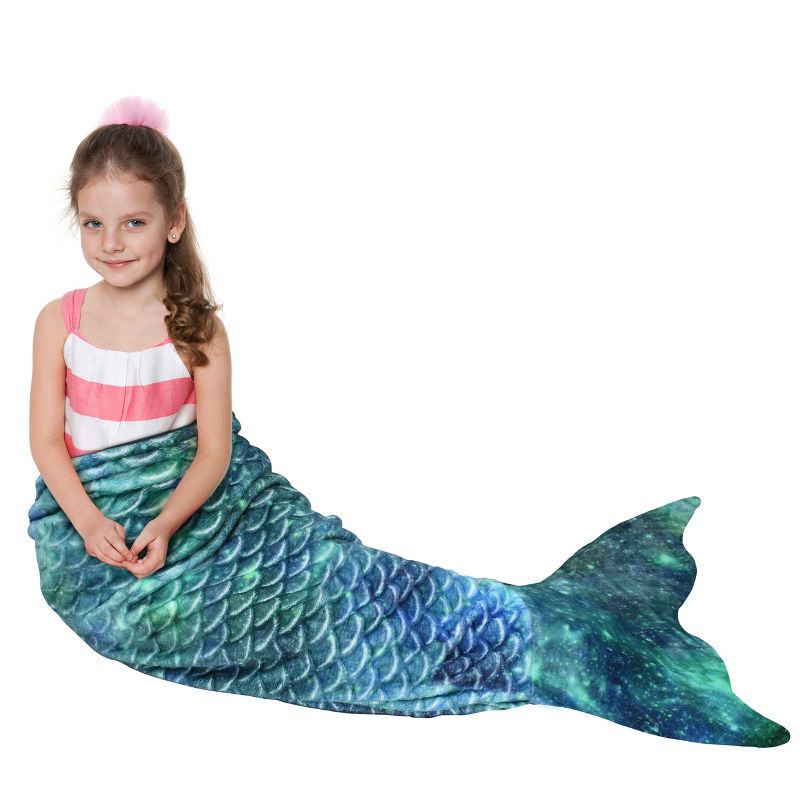 Catalonia Kids Mermaid Tail Blanket, Super Soft Plush Flannel Sleeping Blanket for Girls, Rainbow Ombre, Fish Scale Pattern, Gift Idea, 1 of 9