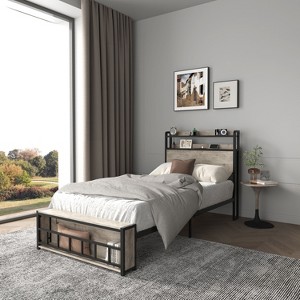 NicBex Twin Size Wooden Platform Bed with Storage Headboard & Shelf/Drawers,Modern Small Bed Frame for Bedroom,Kids Room - 1 of 4