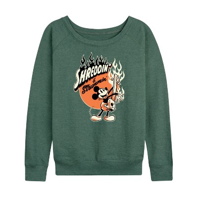 Women's - Disney - Shreddin And Strummin Lightweight French Terry Wide Neck Long Sleeve Graphic Shirt