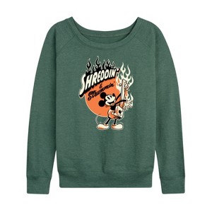 Women's - Disney - Shreddin And Strummin Lightweight French Terry Wide Neck Long Sleeve Graphic Shirt - 1 of 4