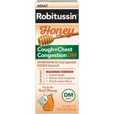 Robitussin Cough + Chest Congestion DM MAX Relief Liquid - Dextromethorphan - Honey - 8 fl oz