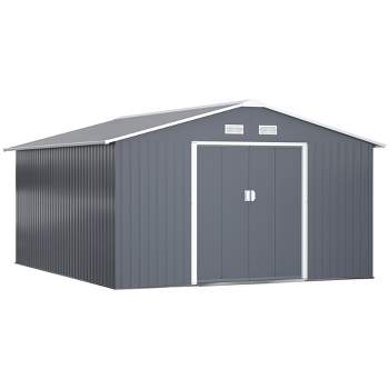 Outsunny 11' x 13' Metal Storage Shed Garden Tool House with Double Sliding Doors, 4 Air Vents for Backyard, Patio, Lawn Dark Gray