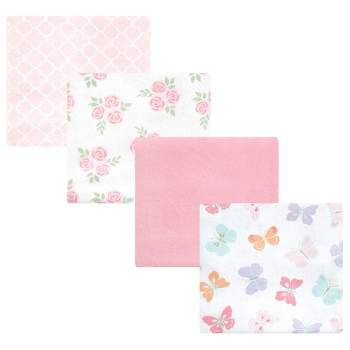Hudson Baby Infant Girl Cotton Flannel Receiving Blankets, Pastel Butterfly, One Size