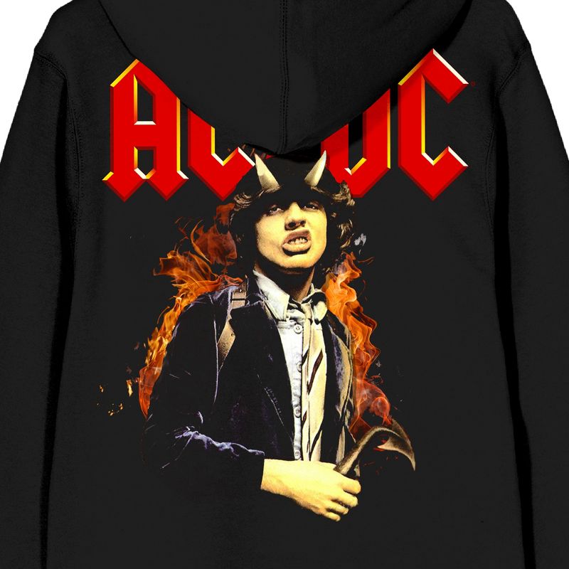 ACDC Angus Young with Horns Men's Black Zip Hoodie, 4 of 5