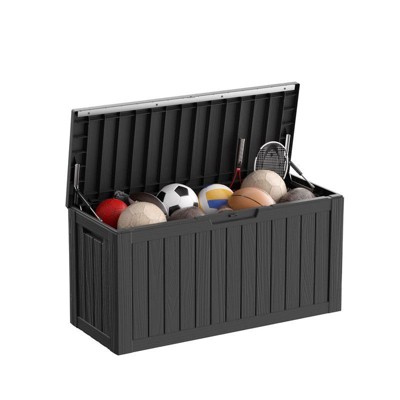 Sersper 85 Gallon Resin Outdoor Storage Box for Patio Furniture Cushions, Pool Toys, and Garden Tools with Handles, Black