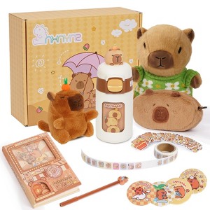 Capybara Plush for Kids 4-10+ Year Old Birthday Gift Cute Capybara Plush Set with Stuffed Animal/Cup/Notebook/Bag/Pen/Stickers/Badge/Keychain - 1 of 4