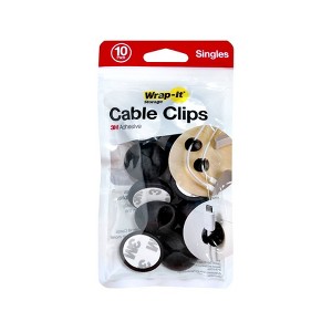 Wrap-It 10pk Cable Clips Single Black: Cord Holder & Organizer for Cable Management - 1 of 4