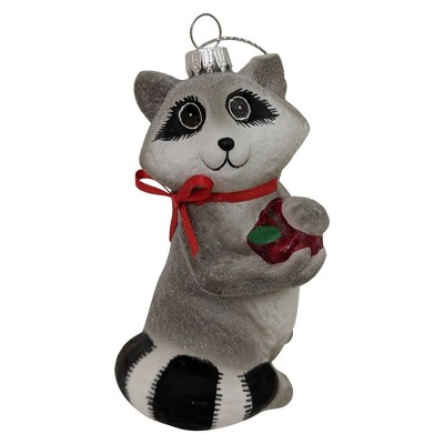 Christmas by Krebs 4" Gray and Black Racoon with Apple Figurine Christmas Ornament