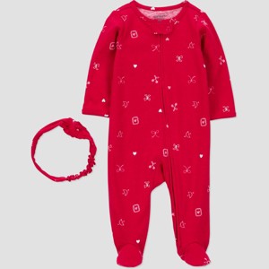 Carter's Just one you® Baby Girls' Valentine's Day Sleep N' Play with Headband - Red - 1 of 4