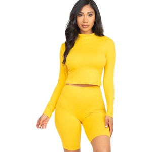Slickblue Women's 2-Piece Mock Neck Top & Biker Shorts Set Stretchy Polyester Spandex Active Lounge Color & Size Options - 1 of 4