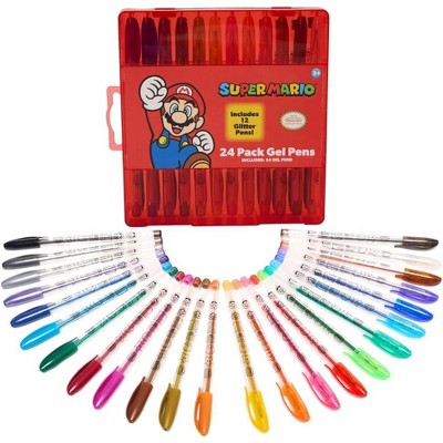 Nintendo Super Mario Gel Pen Set for Kids, Mario and Luigi 24 Pack with Glitter Gel Pens, Cute Pens for Girls and Boys