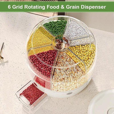 Aeelleea Rotating Rice Dispenser, 6-Grid Cereal & Grain Storage Bin, One-Click Dispensing Food Container, Airtight Moisture-Proof Kitchen Organizer Small — фото 5