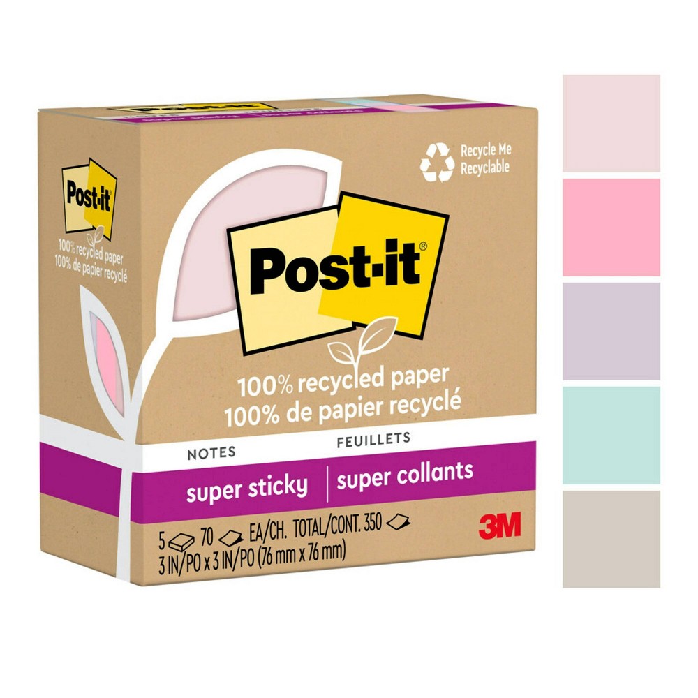 Photos - Desk Organiser Post-it ® 100 Recycled Paper Super Sticky Notes, 3 in. x 3 in., Wanderlust 