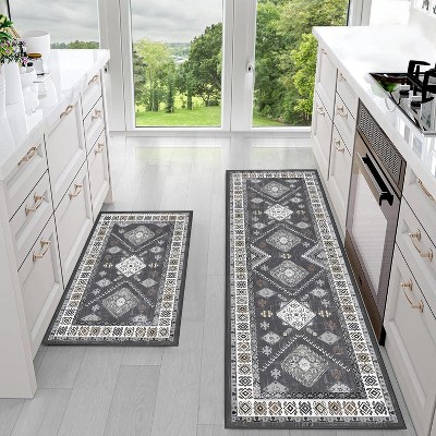 DOMETOUR Kitchen Rug Sets 2 Piece with Runner Non Slip Kitchen Rugs and Mats Washable Kitchen Mats Carpet Runner Rugs for Hallway Laundry