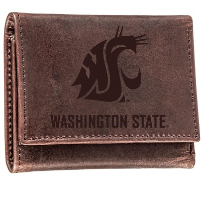 Evergreen NCAA Washington State Cougars Brown Leather Trifold Wallet Officially Licensed with Gift Box