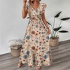 Clotth Womens Trendy Maxi Dress - Shirred Ruffle Sleeves, Waist Ruffle Hem, A-Line Casual Maxi Dress, Khaki - 4 of 4