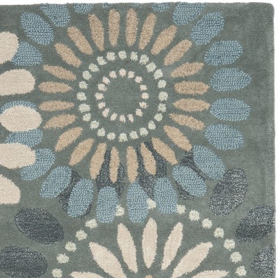Country Charm Blue Floral Hand-Tufted Wool Rug - 3' x 5'