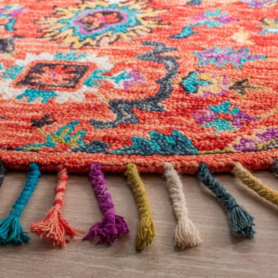 Aspen Round Red Geometric Wool Area Rug