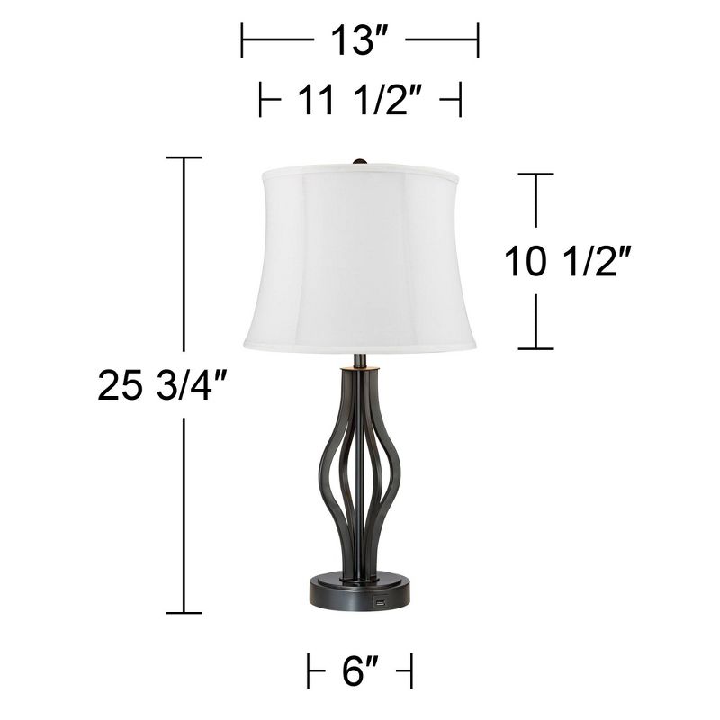 360 Lighting Heather Modern Industrial Table Lamps 25 3/4" High Set of 2 Dark Iron with USB Charging Port White Softback Drum Shade for Bedroom Desk, 4 of 7