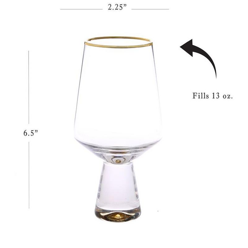 Classic Touch Set Of 6 Water Glasses With Gold Base And Rim 6.5"H, 2 of 4