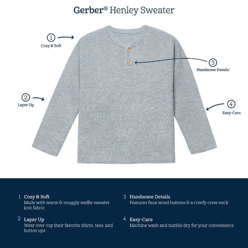 Gerber Infant and Toddler Boys' Henley Sweater, 5 of 7