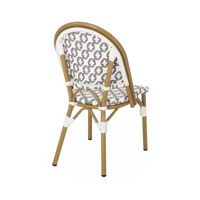 Gray and White Bamboo Print Outdoor Aluminum Bistro Dining Chairs