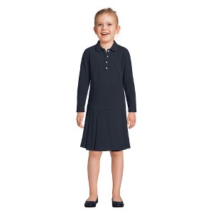 Lands' End Kids Long Sleeve Mesh Pleated Polo Dress - 1 of 3